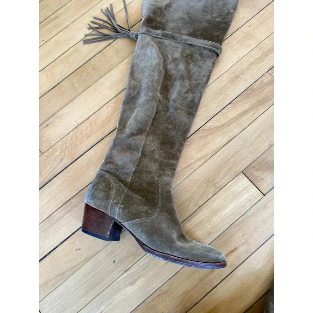 Frye Beige/khaki suede leather molly tassel over the knee‎ boots hippie boho